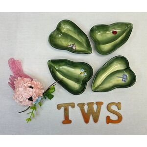 Harry and David Ceramic Leaf Dipping Bowls Set of 4 Green Insect Butterfly Bee